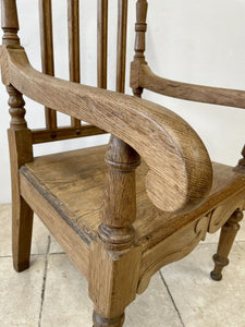 Large Antique Victorian Stripped Oak Armchair Throne