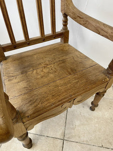 Large Antique Victorian Stripped Oak Armchair Throne