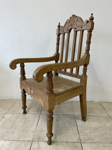 Large Antique Victorian Stripped Oak Armchair Throne