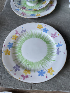 Vintage Hand Painted Royal Grafton Bone China Tea Set Spring Flowers Easter