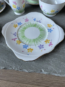 Vintage Hand Painted Royal Grafton Bone China Tea Set Spring Flowers Easter