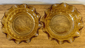 2 Beautiful Art Deco Amber Glass Blackberry 'Prunt' Bowls by Davidson