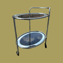 Load image into Gallery viewer, Original 1950s Art Deco Black &amp; Mirror Chrome Cocktail Drinks Trolley Savoy