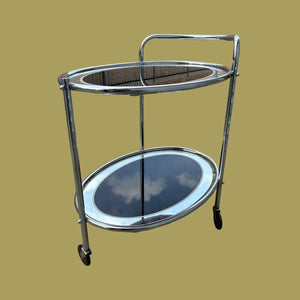 Original 1950s Art Deco Black & Mirror Chrome Cocktail Drinks Trolley Savoy