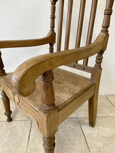 Large Antique Victorian Stripped Oak Armchair Throne