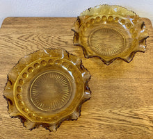 Load image into Gallery viewer, 2 Beautiful Art Deco Amber Glass Blackberry &#39;Prunt&#39; Bowls by Davidson