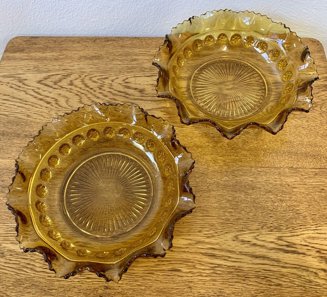 2 Beautiful Art Deco Amber Glass Blackberry 'Prunt' Bowls by Davidson