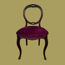 Load image into Gallery viewer, Beautiful Victorian Carved Walnut Balloon Back Chair With Purple Cushion