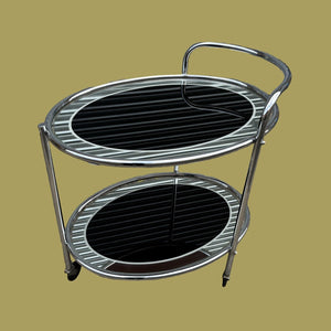 Original 1950s Art Deco Black & Mirror Chrome Cocktail Drinks Trolley Savoy