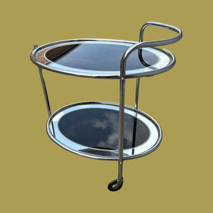 Original 1950s Art Deco Black & Mirror Chrome Cocktail Drinks Trolley Savoy