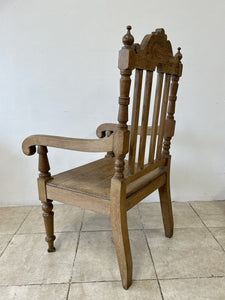 Large Antique Victorian Stripped Oak Armchair Throne