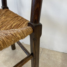 Load image into Gallery viewer, Large Rustic Antique Georgian Elm Ladderback Carver Armchair With Rush Seat