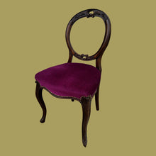 Load image into Gallery viewer, Beautiful Victorian Carved Walnut Balloon Back Chair With Purple Cushion