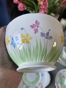 Vintage Hand Painted Royal Grafton Bone China Tea Set Spring Flowers Easter