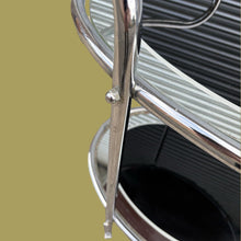 Load image into Gallery viewer, Original 1950s Art Deco Black &amp; Mirror Chrome Cocktail Drinks Trolley Savoy