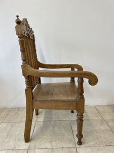 Large Antique Victorian Stripped Oak Armchair Throne