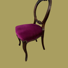 Load image into Gallery viewer, Beautiful Victorian Carved Walnut Balloon Back Chair With Purple Cushion