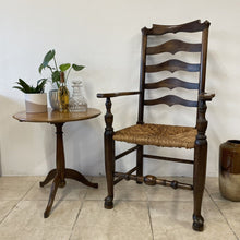 Load image into Gallery viewer, Large Rustic Antique Georgian Elm Ladderback Carver Armchair With Rush Seat