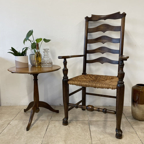 Large Rustic Antique Georgian Elm Ladderback Carver Armchair With Rush Seat