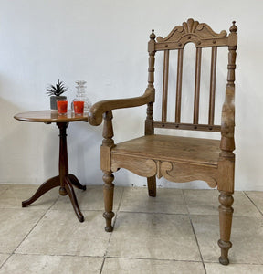 Large Antique Victorian Stripped Oak Armchair Throne