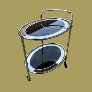 Original 1950s Art Deco Black & Mirror Chrome Cocktail Drinks Trolley Savoy