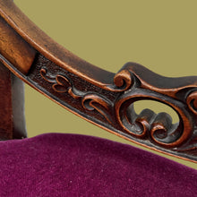 Load image into Gallery viewer, Beautiful Victorian Carved Walnut Balloon Back Chair With Purple Cushion