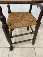 Load image into Gallery viewer, Large Rustic Antique Georgian Elm Ladderback Carver Armchair With Rush Seat