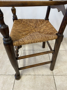 Large Rustic Antique Georgian Elm Ladderback Carver Armchair With Rush Seat