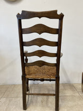 Load image into Gallery viewer, Large Rustic Antique Georgian Elm Ladderback Carver Armchair With Rush Seat