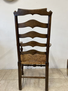 Large Rustic Antique Georgian Elm Ladderback Carver Armchair With Rush Seat