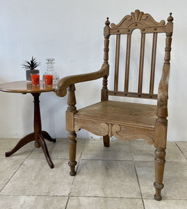 Large Antique Victorian Stripped Oak Armchair Throne