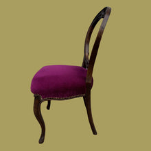 Load image into Gallery viewer, Beautiful Victorian Carved Walnut Balloon Back Chair With Purple Cushion