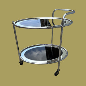 Original 1950s Art Deco Black & Mirror Chrome Cocktail Drinks Trolley Savoy