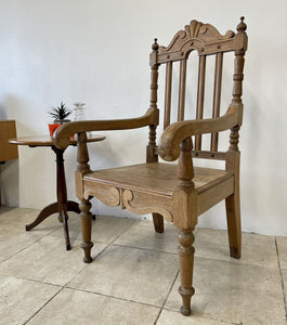 Large Antique Victorian Stripped Oak Armchair Throne