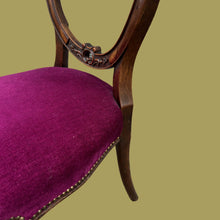 Load image into Gallery viewer, Beautiful Victorian Carved Walnut Balloon Back Chair With Purple Cushion