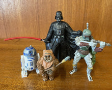 Load image into Gallery viewer, 4 Plastic Star Wars Figures 2004 2007 Boba Fett, Darth Vader, R2 D2 , Wicket