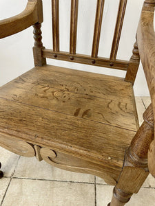 Large Antique Victorian Stripped Oak Armchair Throne