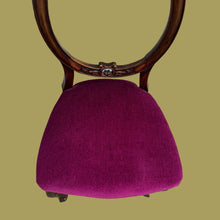 Load image into Gallery viewer, Beautiful Victorian Carved Walnut Balloon Back Chair With Purple Cushion