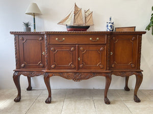 Solid Mahogany Reproduction Chippendale Style Breakfront Sideboard Claw And Ball