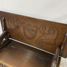 Load image into Gallery viewer, Vintage Oak Monks Bench Chest Table Hall Seat With Lion Carvings