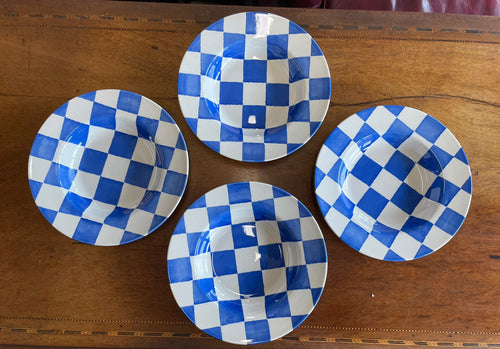 4x Royal Stafford Blue Chequers Quarterly Affects Rimmed Soup Pasta Bowls 9.75”