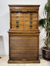 Load image into Gallery viewer, Stunning Antique Edwardian Amberg Oak Filing Cabinet With Roll Top Doors