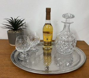 Vintage Stainless Steel Drinks Serving Tray With Arts And Crafts Hammered Effect