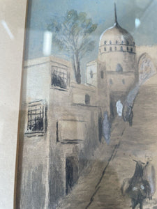 2x Vintage Drawings Watercolours Of Cairo? Street J P Davidson 1935