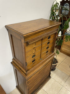 Stunning Antique Edwardian Amberg Oak Filing Cabinet With Roll Top Doors