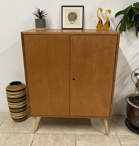 Danish Teak Modernist Storage Record Cabinet On Tapered Wooden Legs