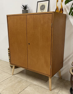 Danish Teak Modernist Storage Record Cabinet On Tapered Wooden Legs