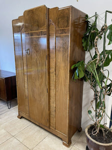 Lovely 1930s Art Deco Burr Walnut Single Wardrobe With Key