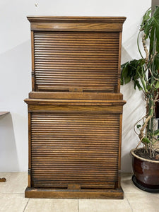 Stunning Antique Edwardian Amberg Oak Filing Cabinet With Roll Top Doors