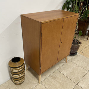 Danish Teak Modernist Storage Record Cabinet On Tapered Wooden Legs